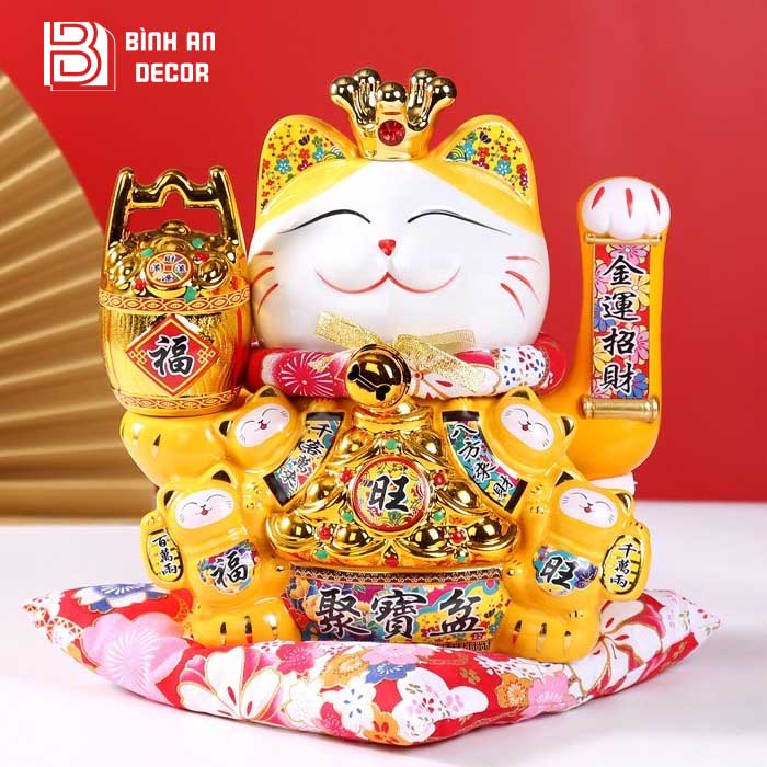 Mèo Thần Tài Vẫy Tay Đế Vương Vàng - Bình An Decor