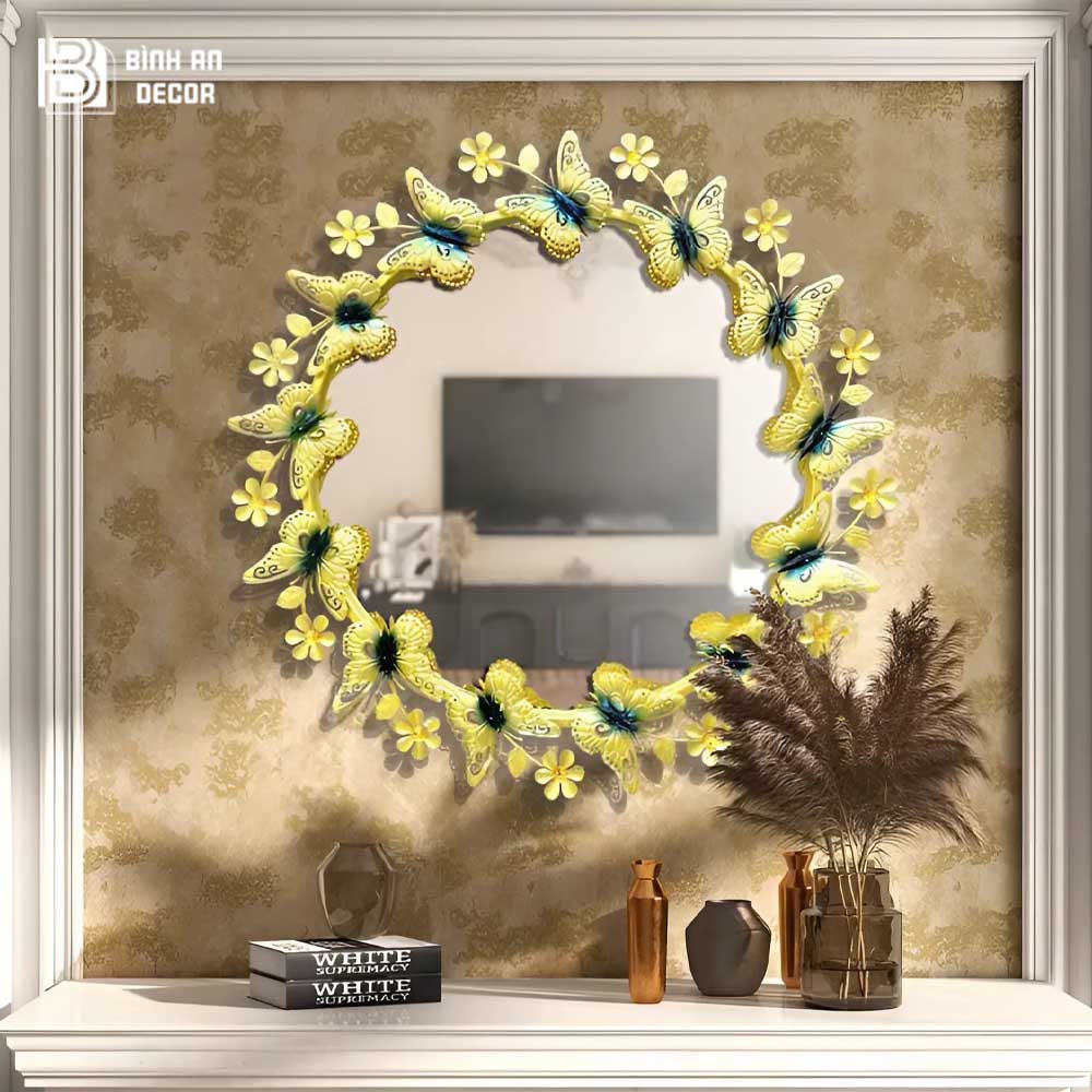 Gương Trang Trí Treo Tường Decor Bướm Vàng