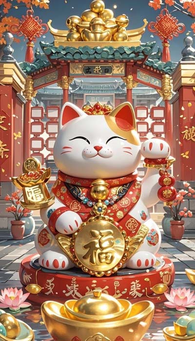Hình nền mèo Thần Tài 3D