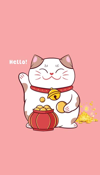 Hình nền mèo Thần Tài màu hồng