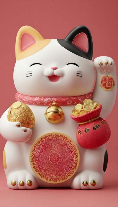 Hình nền mèo Thần Tài màu hồng