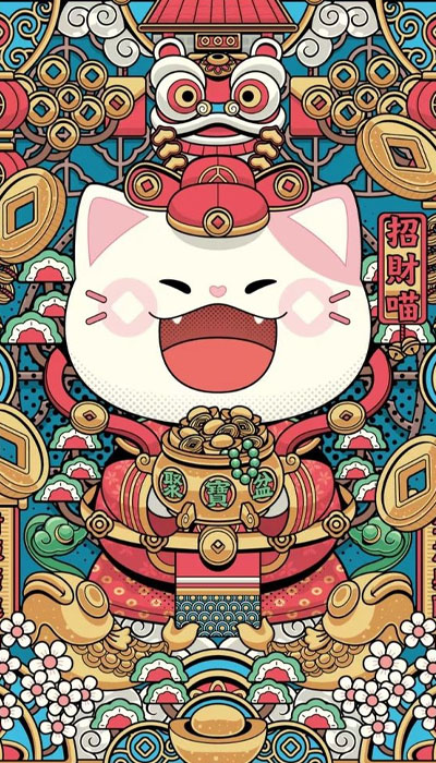 Hình nền mèo Thần Tài Chibi
