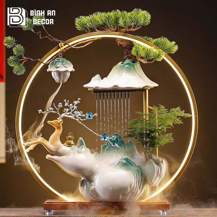 Thác nước kết hợp linh vật phong thủy